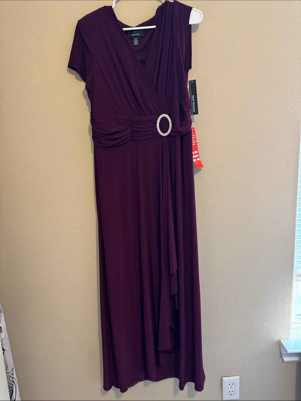R & M Richard’s Deep Plum Wrap Maxi Dress with Rhinestone Buckle